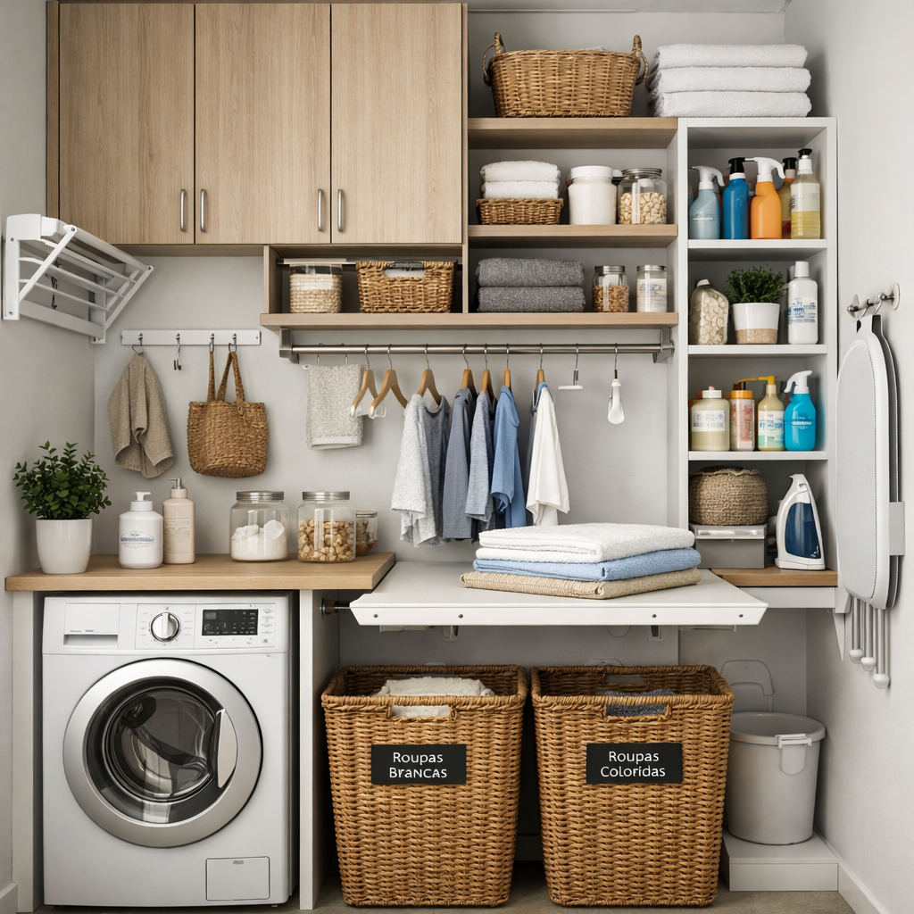 Capa editorial do artigo Como organizar lavanderia pequena de forma funcional e bonita