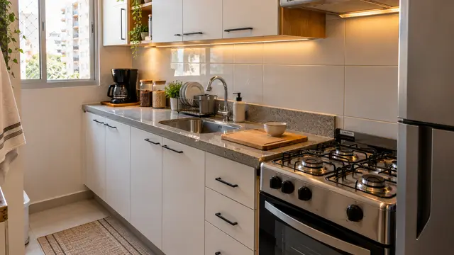 Cozinha minimalista com luz natural