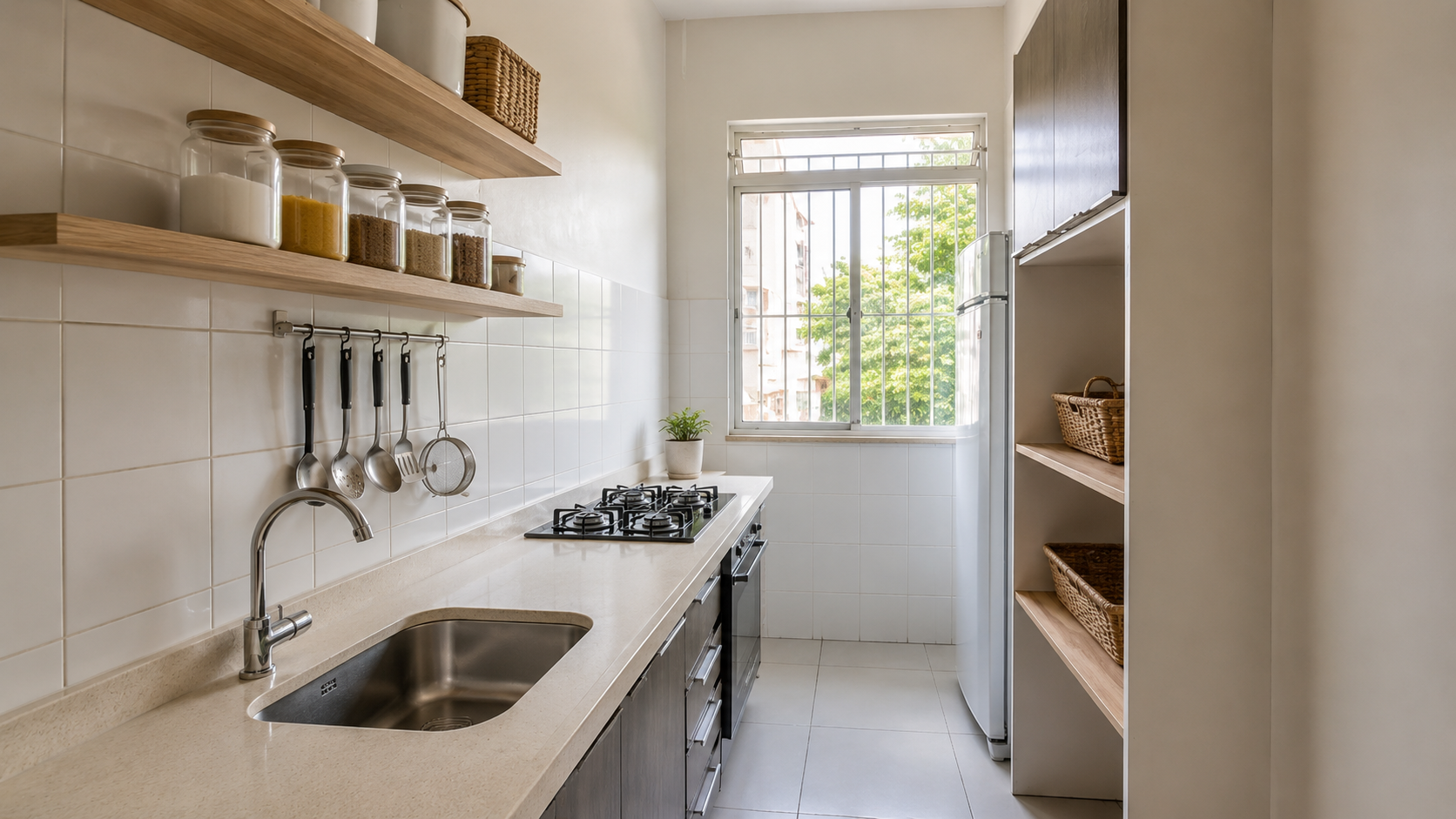 Cozinha minimalista com luz natural